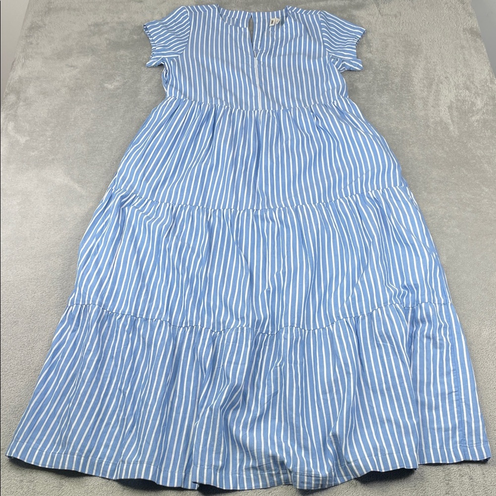 NEW PACT L 100% Organic Cotton Blue Striped Dress Pockets